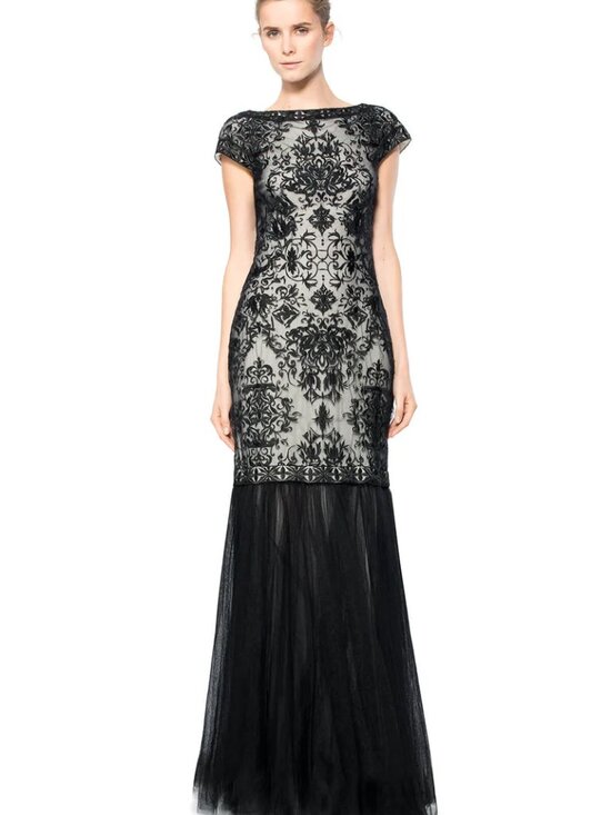Tadashi Shoji Dresses & Skirts - Tadashi Shoji Convertible Embroidered Tulle Cap Sleeve Gown in black/ivory sz. 2